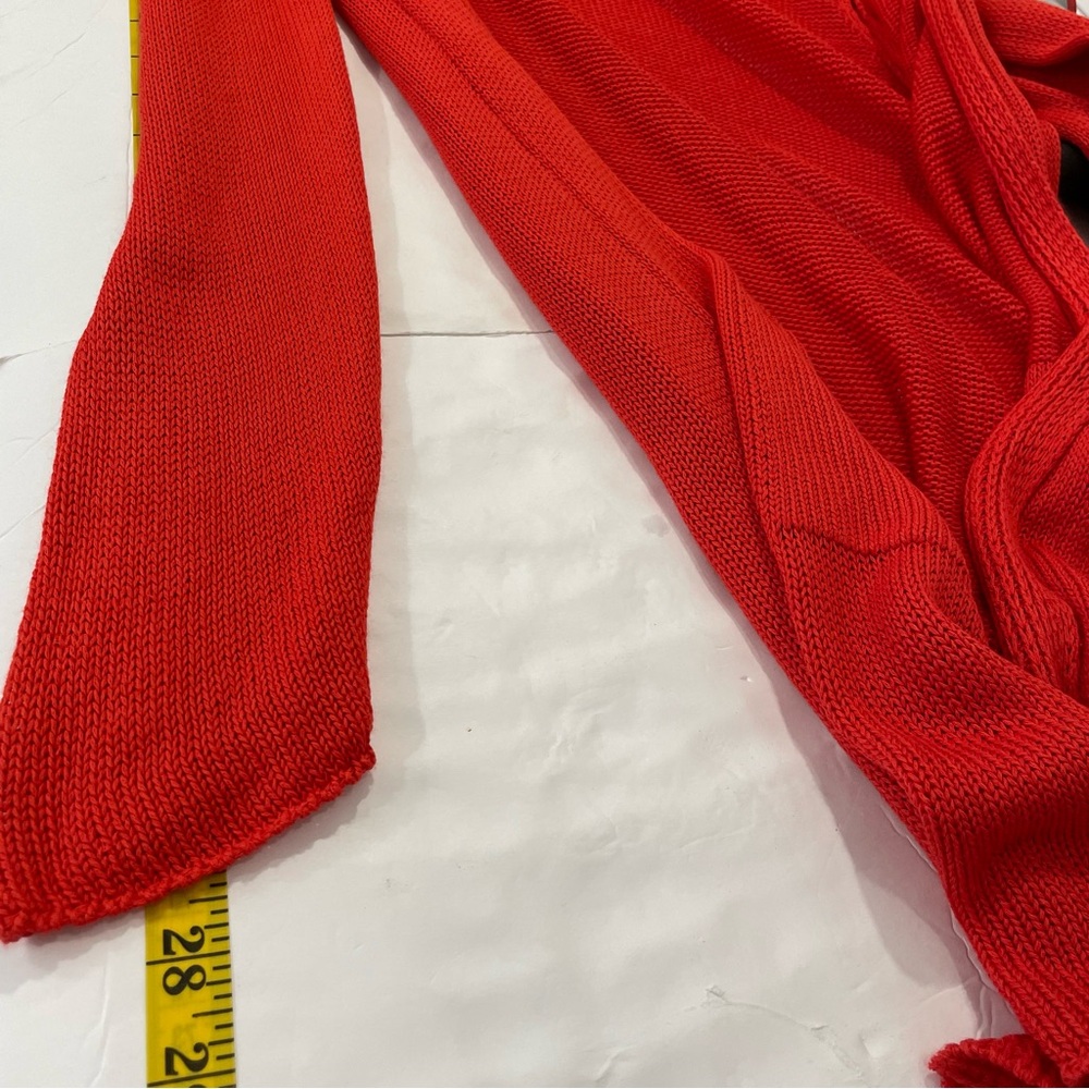 NWT Natacha Paris Open Front Long Sleeve Bold Red Orange Knit Hooded Cardigan - Picture 10 of 11